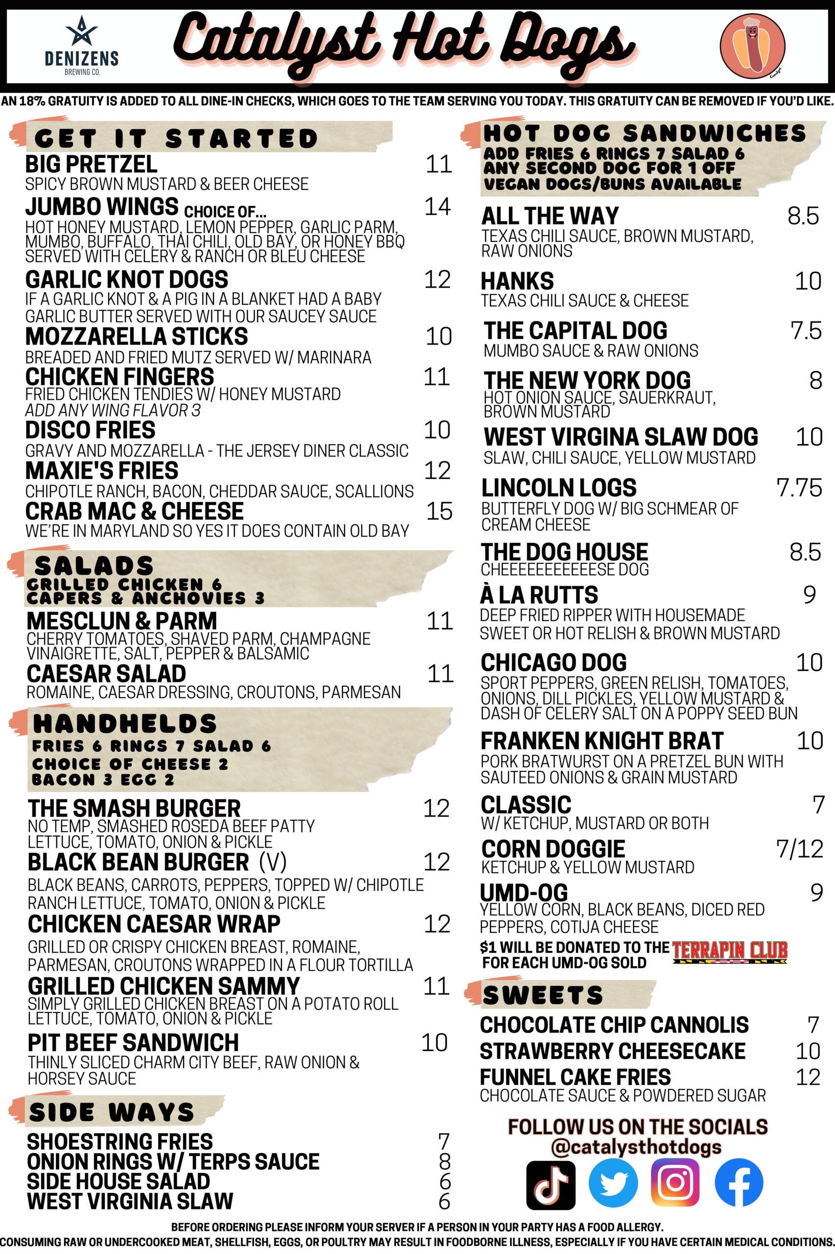 Denizens Menu Catalyst Hot Dogs